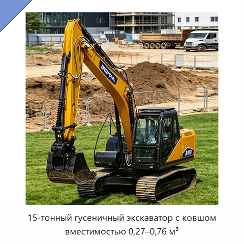 15-тонный гусеничный экскаватор с ковшом вместимостью 0,27–0,76 м³