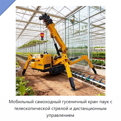 Мобильный самоходный гусеничный кран-паук с телескопической стрелой и дистанционным управлением