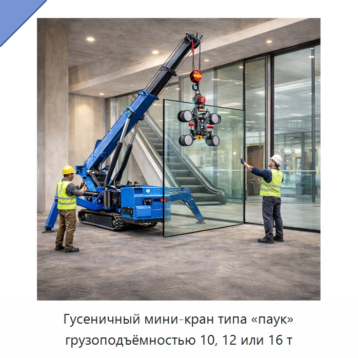 Гусеничный мини-кран типа «паук» грузоподъёмностью 10, 12 или 16 т — Краны