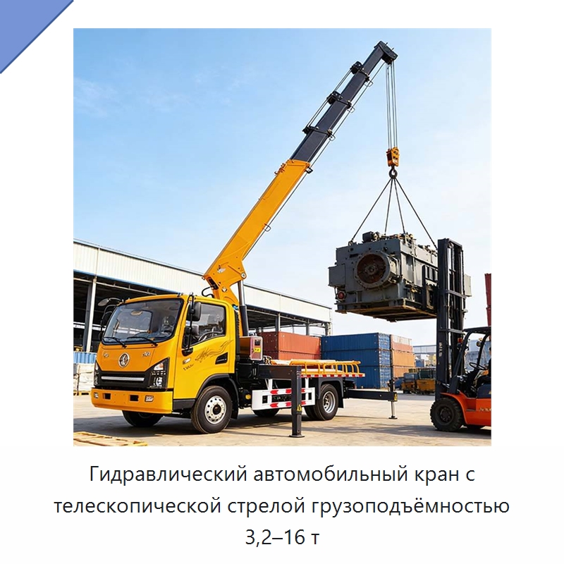 Гидравлический автомобильный кран с телескопической стрелой грузоподъёмностью 3,2–16 т — Краны