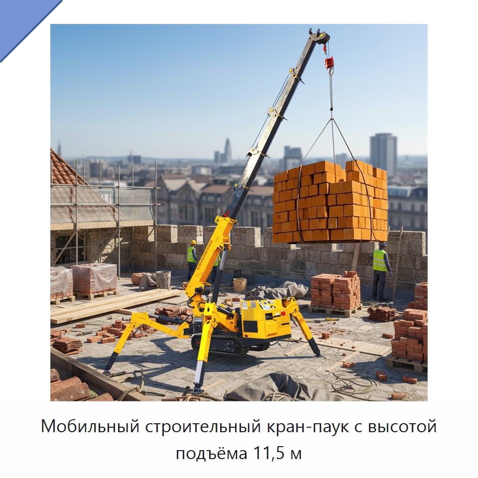 Мобильный строительный кран-паук с высотой подъёма 11,5 м — Краны