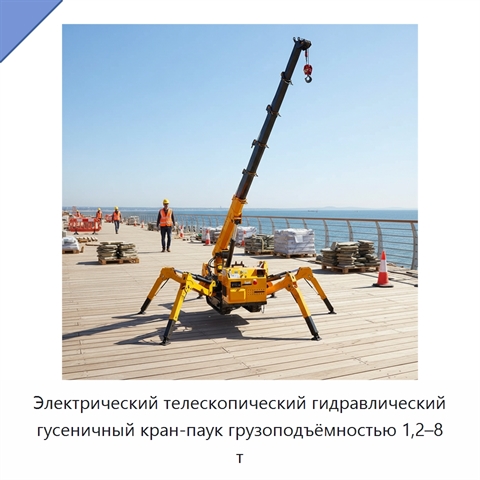 Электрический телескопический гидравлический гусеничный кран-паук грузоподъёмностью 1,2–8 т
