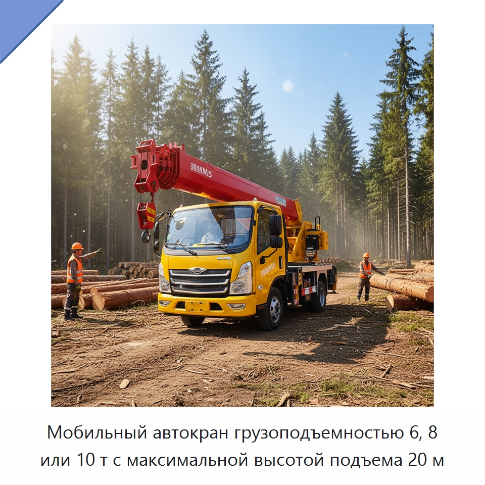 Мобильный автокран грузоподъемностью 6, 8 или 10 т с максимальной высотой подъема 20 м — Краны