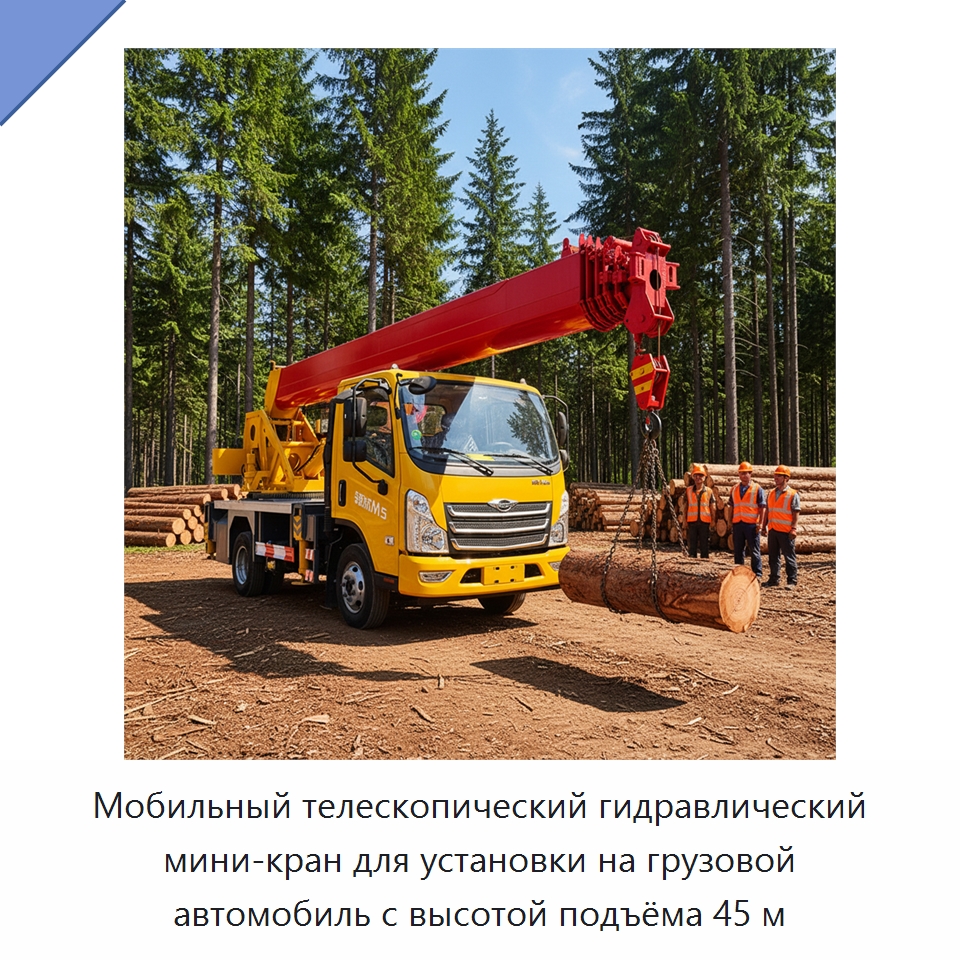 Мобильный телескопический гидравлический мини-кран для установки на грузовой автомобиль с высотой подъёма 45 м — Краны