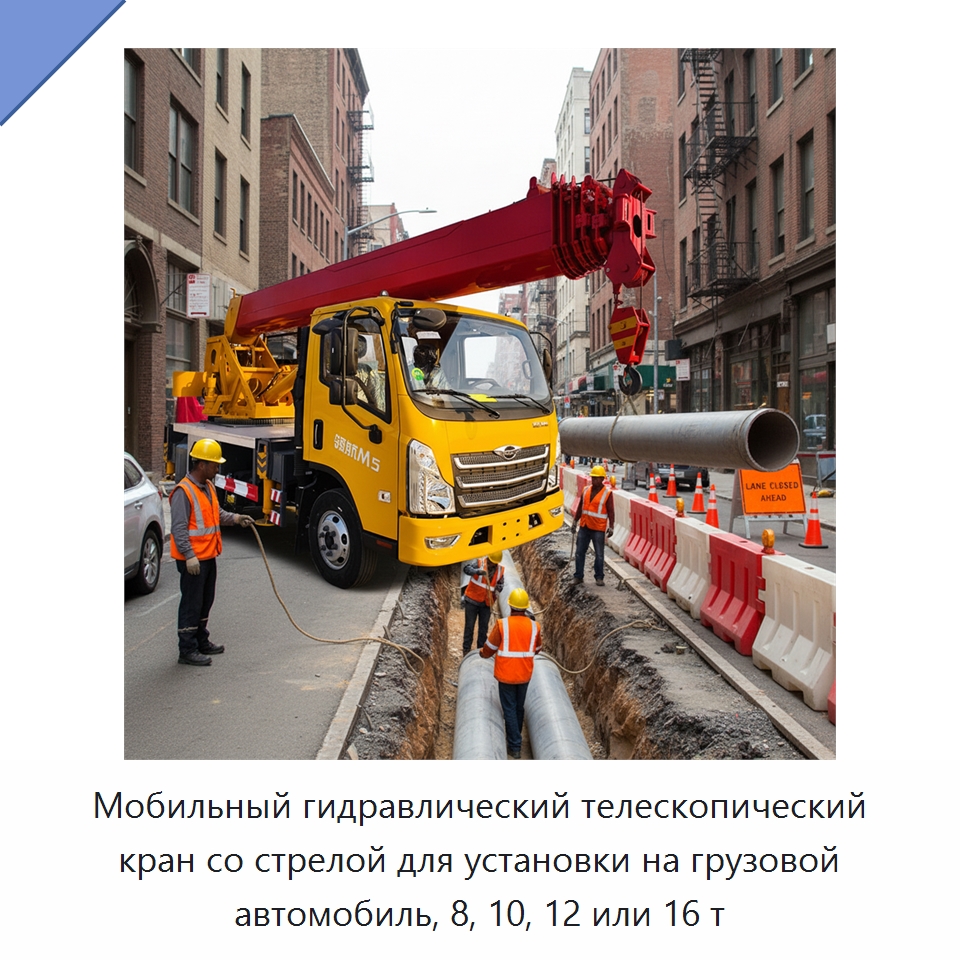Мобильный гидравлический телескопический кран со стрелой для установки на грузовой автомобиль, 8, 10, 12 или 16 т — Краны