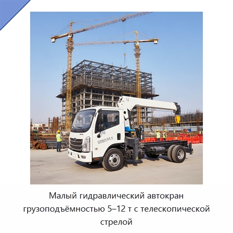 Малый гидравлический автокран грузоподъёмностью 5–12 т с телескопической стрелой
