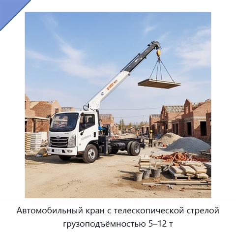 Автомобильный кран с телескопической стрелой грузоподъёмностью 5–12 т