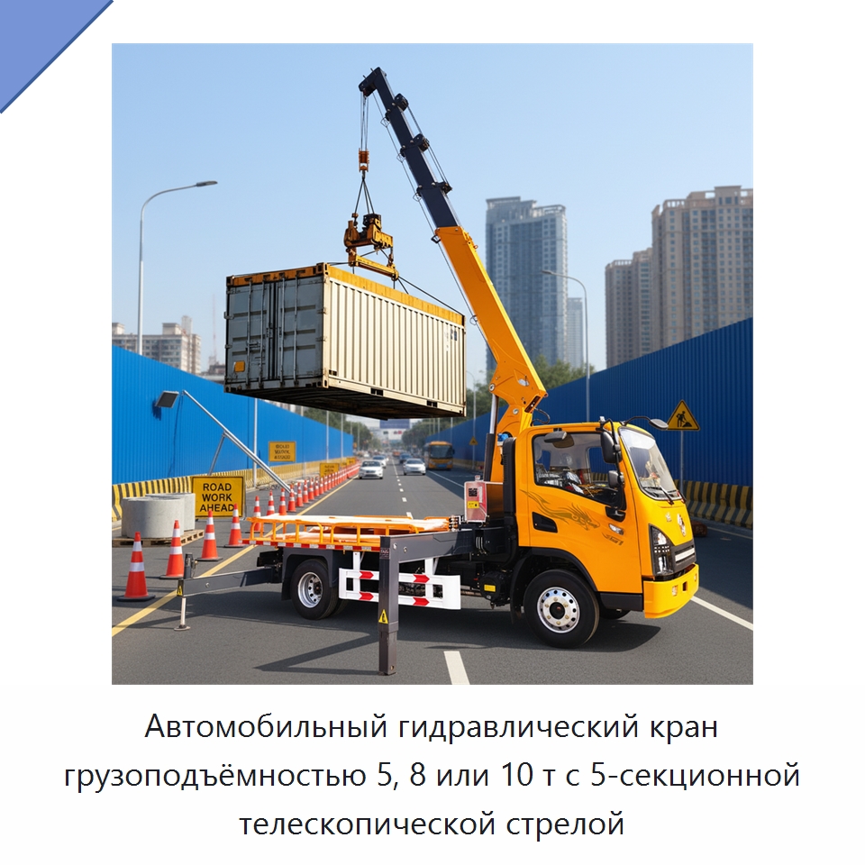 Автомобильный гидравлический кран грузоподъёмностью 5, 8 или 10 т с 5-секционной телескопической стрелой — Краны