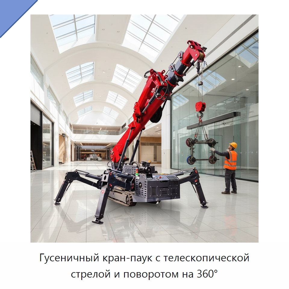 Гусеничный кран-паук с телескопической стрелой и поворотом на 360° — Краны