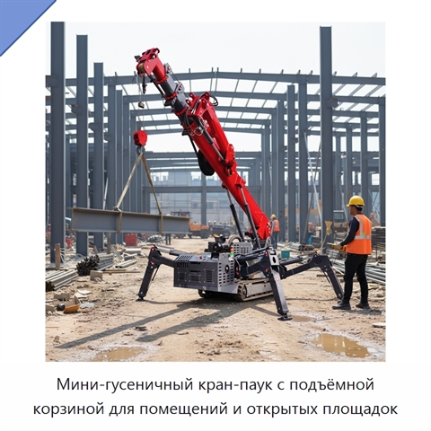 Мини-гусеничный кран-паук с подъёмной корзиной для помещений и открытых площадок