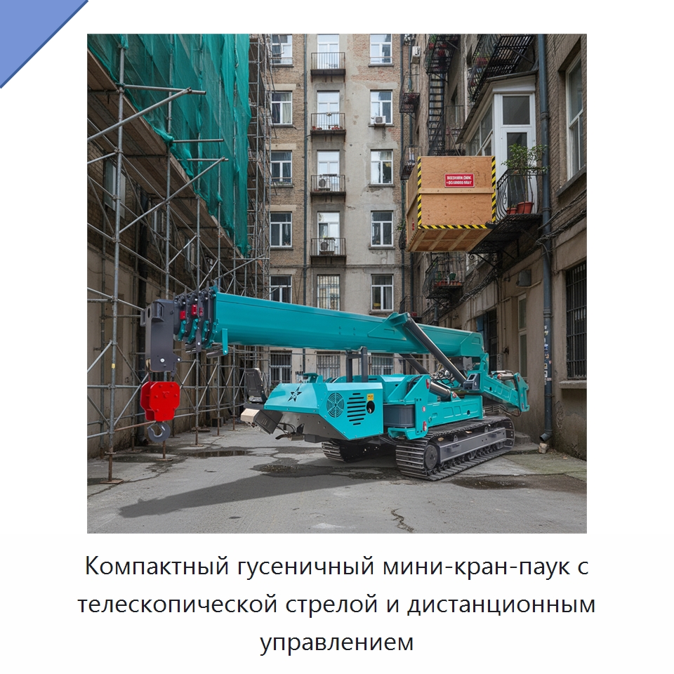 Компактный гусеничный мини-кран-паук с телескопической стрелой и дистанционным управлением — Краны