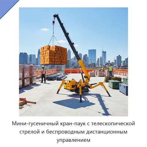 Мини-гусеничный кран-паук с телескопической стрелой и беспроводным дистанционным управлением