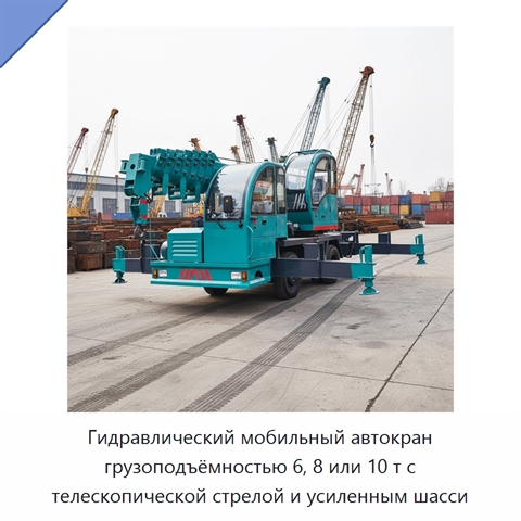 Гидравлический мобильный автокран грузоподъёмностью 6, 8 или 10 т с телескопической стрелой и усиленным шасси