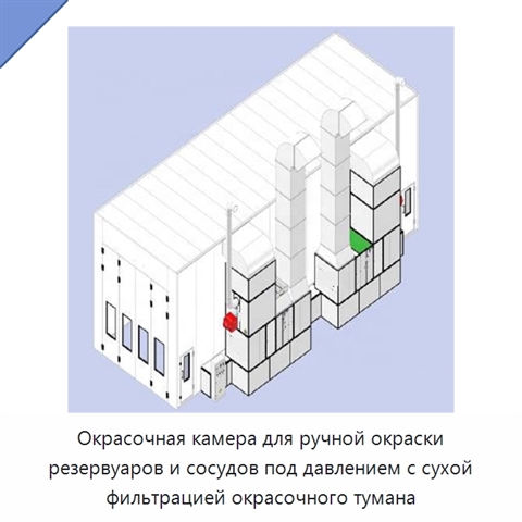 Окрасочная камера для ручной окраски резервуаров и сосудов под давлением с сухой фильтрацией окрасочного тумана