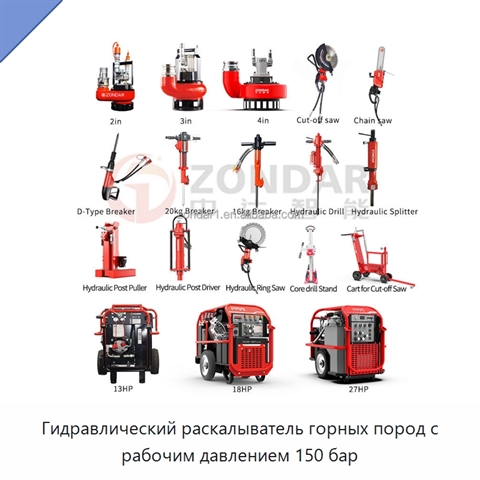 Гидравлический раскалыватель горных пород с рабочим давлением 150 бар