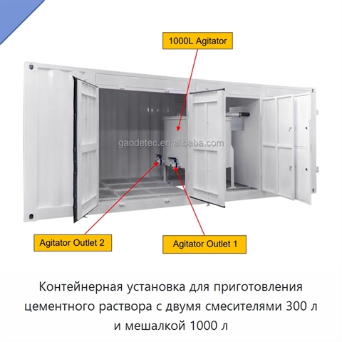 Контейнерная установка для приготовления цементного раствора с двумя смесителями 300 л и мешалкой 1000 л