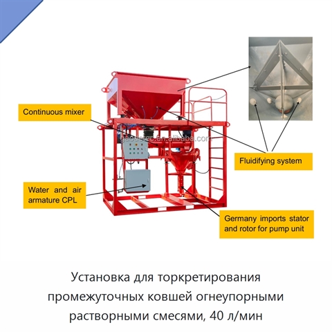 Установка для торкретирования промежуточных ковшей огнеупорными растворными смесями, 40 л/мин