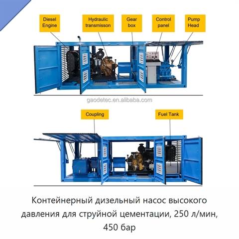 Контейнерный дизельный насос высокого давления для струйной цементации, 250 л/мин, 450 бар