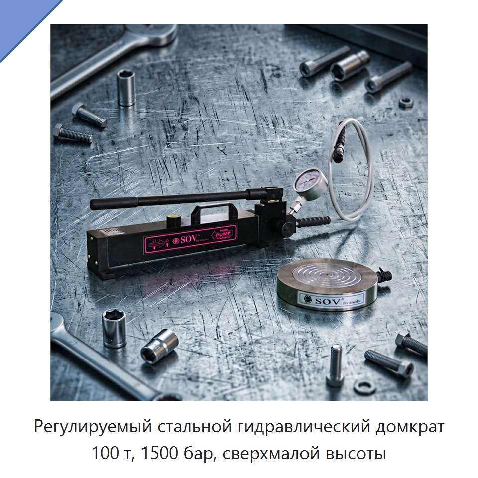 Регулируемый стальной гидравлический домкрат 100 т, 1500 бар, сверхмалой высоты — Домкраты
