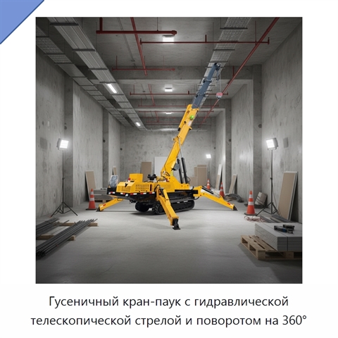 Гусеничный кран-паук с гидравлической телескопической стрелой и поворотом на 360°