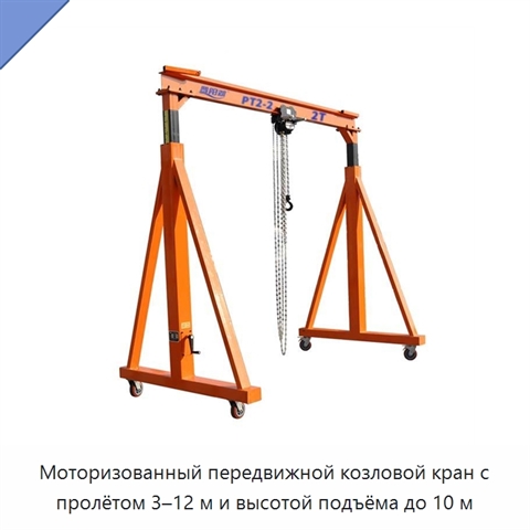 Моторизованный передвижной козловой кран с пролётом 3–12 м и высотой подъёма до 10 м