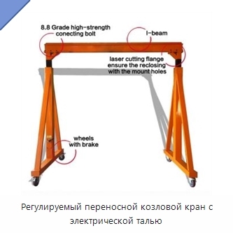Регулируемый переносной козловой кран с электрической талью