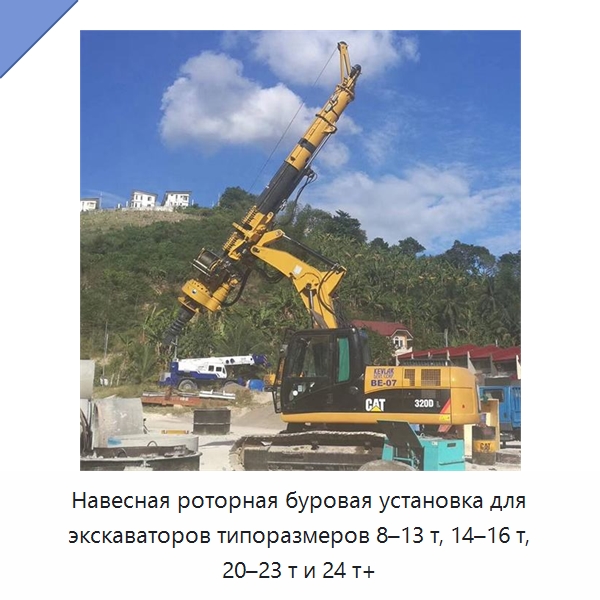 Навесная роторная буровая установка для экскаваторов типоразмеров 8–13 т, 14–16 т, 20–23 т и 24 т+ — Сваебойные установки