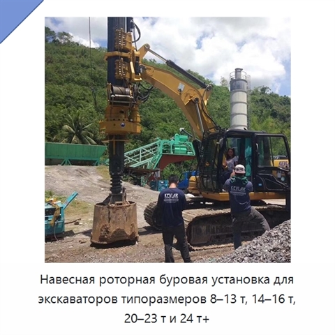 Навесная роторная буровая установка для экскаваторов типоразмеров 8–13 т, 14–16 т, 20–23 т и 24 т+
