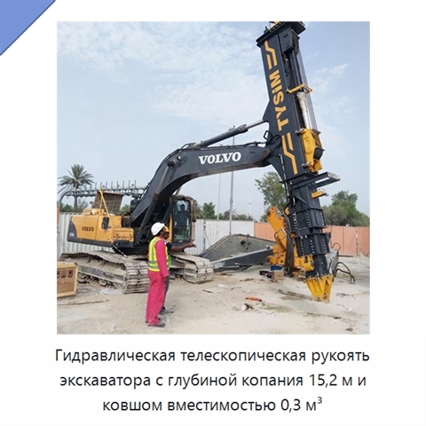 Гидравлическая телескопическая рукоять экскаватора с глубиной копания 15,2 м и ковшом вместимостью 0,3 м³