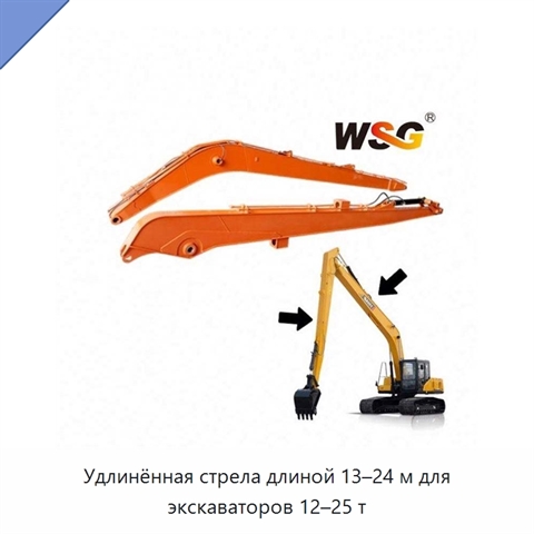 Удлинённая стрела длиной 13–24 м для экскаваторов 12–25 т