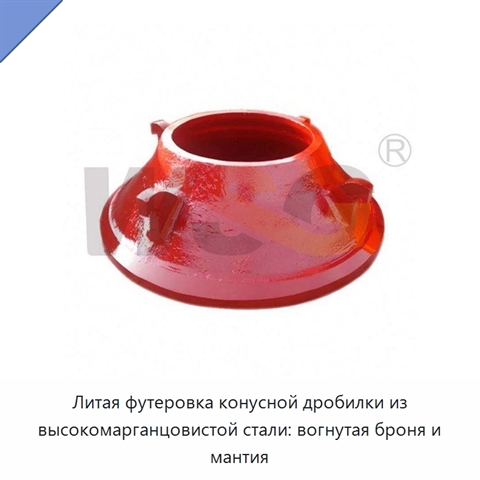 Литая футеровка конусной дробилки из высокомарганцовистой стали: вогнутая броня и мантия