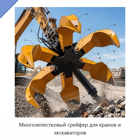 Многолепестковый грейфер для кранов и экскаваторов