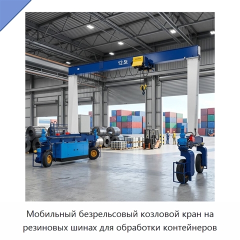 Мобильный безрельсовый козловой кран на резиновых шинах для обработки контейнеров