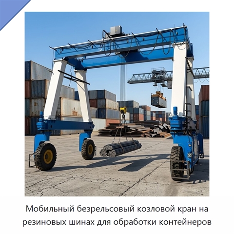 Мобильный безрельсовый козловой кран на резиновых шинах для обработки контейнеров
