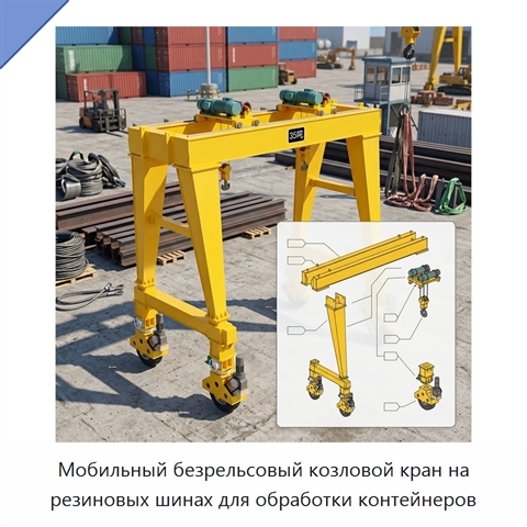 Мобильный безрельсовый козловой кран на резиновых шинах для обработки контейнеров