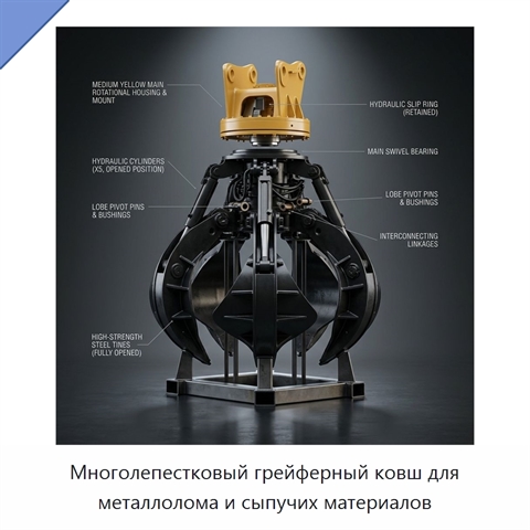 Многолепестковый грейферный ковш для металлолома и сыпучих материалов