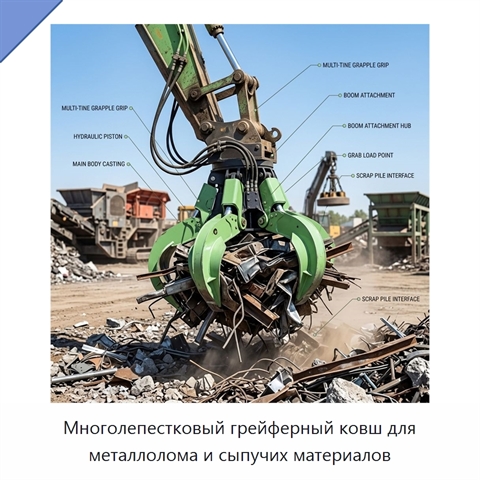 Многолепестковый грейферный ковш для металлолома и сыпучих материалов