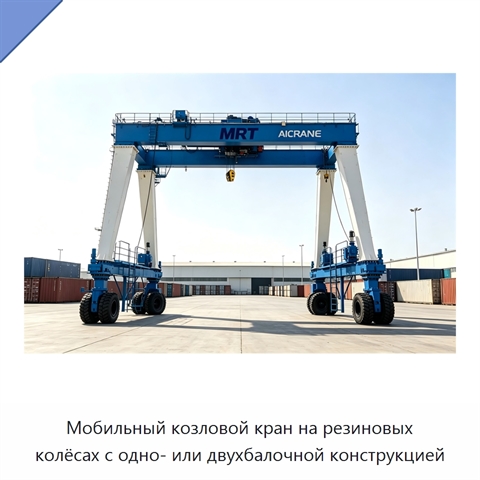 Мобильный козловой кран на резиновых колёсах с одно- или двухбалочной конструкцией