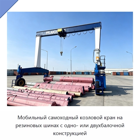 Мобильный самоходный козловой кран на резиновых шинах с одно- или двухбалочной конструкцией