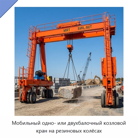 Мобильный одно- или двухбалочный козловой кран на резиновых колёсах