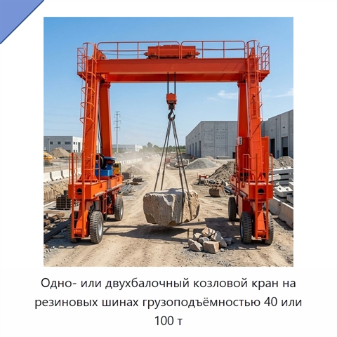 Одно- или двухбалочный козловой кран на резиновых шинах грузоподъёмностью 40 или 100 т