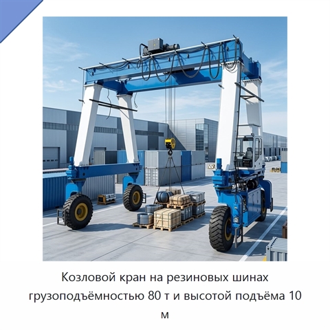 Козловой кран на резиновых шинах грузоподъёмностью 80 т и высотой подъёма 10 м