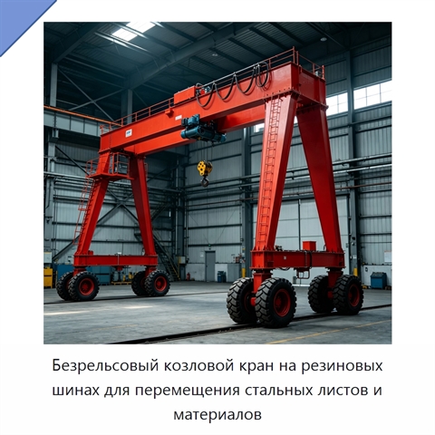 Безрельсовый козловой кран на резиновых шинах для перемещения стальных листов и материалов