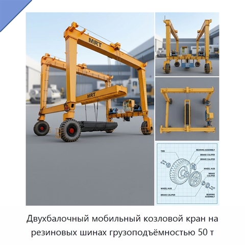 Двухбалочный мобильный козловой кран на резиновых шинах грузоподъёмностью 50 т