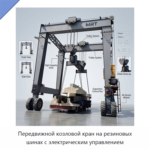 Передвижной козловой кран на резиновых шинах с электрическим управлением
