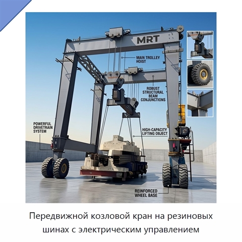 Передвижной козловой кран на резиновых шинах с электрическим управлением