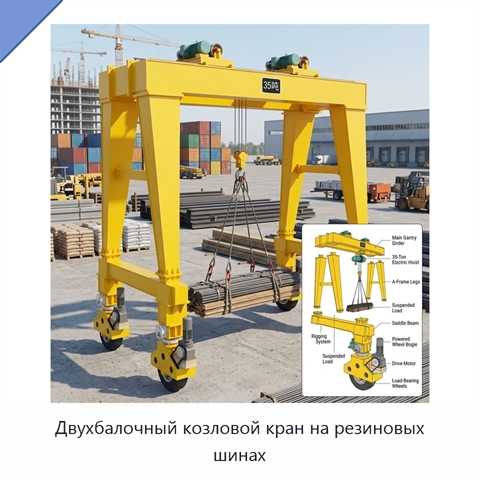 Двухбалочный козловой кран на резиновых шинах