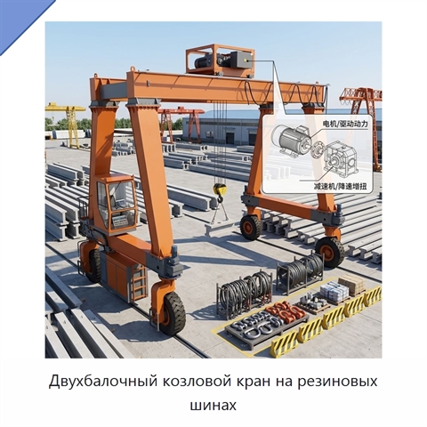 Двухбалочный козловой кран на резиновых шинах