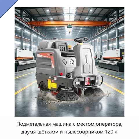 Подметальная машина с местом оператора, двумя щётками и пылесборником 120 л