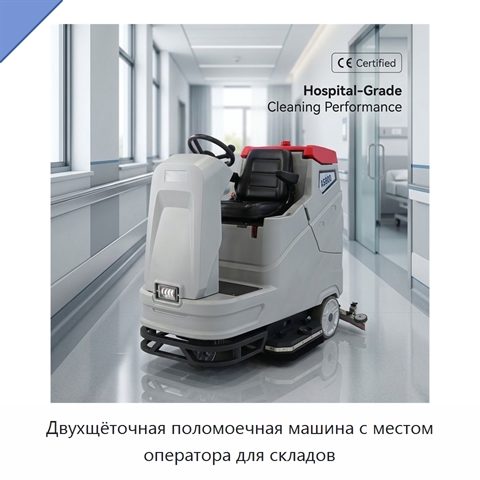 Двухщёточная поломоечная машина с местом оператора для складов